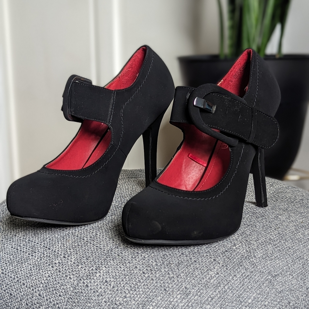 Black Mary Jane style stiletto heels